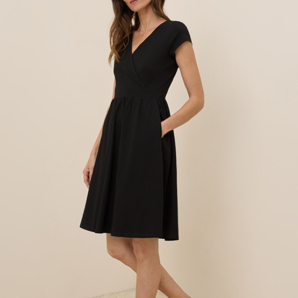 Pact Organic Fit & Flare Crossover Dress Black Small